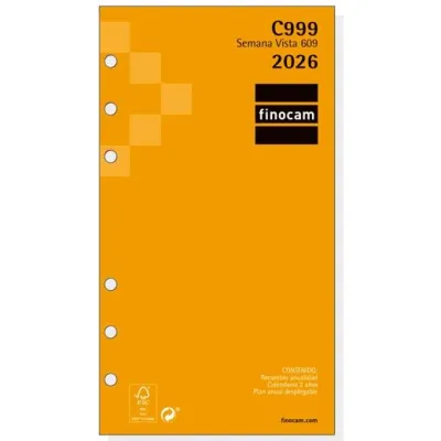 Finocam Recambio Anual Agenda De Anillas Classic C999 609-94X171mm SVH 2026