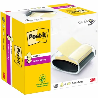 Post-it Super Sticky Dispensador Pro con 90 Z-Notas Adhesivas 76x76mm Color Negro