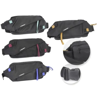 Lagart Bandolera/Riñonera Nylon Impermeable 3 Bolsillos Cinta Ajustable 24x12x5cm Negro