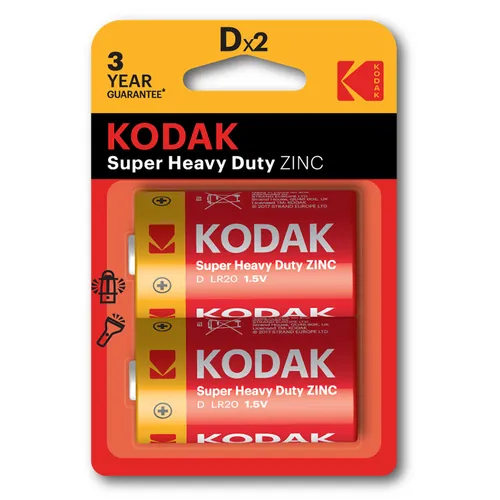 Pilas Lr20 D Kodak Extra Heavy Duty Zinc Pack 2 Unidades 6000 Mah 1.5V (Ecotasas Incluidas)
