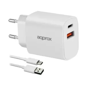 Approx Cargador USB 20W con 1xUSB-C PD y 1xUSB-A, Cable USB-A a USB-C Incluido