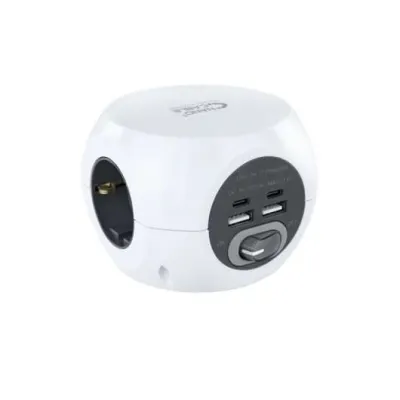 Nanocable Base De 3 Enchufes Tipo F Con 2x USB-A, 2x USB-C Y Interruptor - 1.40m