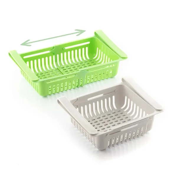 InnovaGoods Pack de 2 Organizadores Ajustables para Frigorífico 20-28x16.5x7cm Verde y Blanco