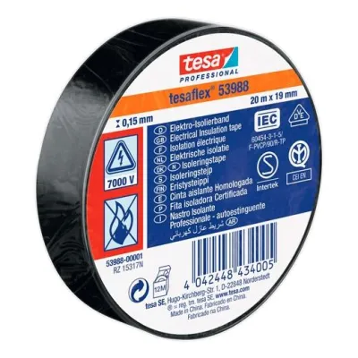 Tesa Cinta Aislante Eléctrica Profesional 20M X 19MM Negra