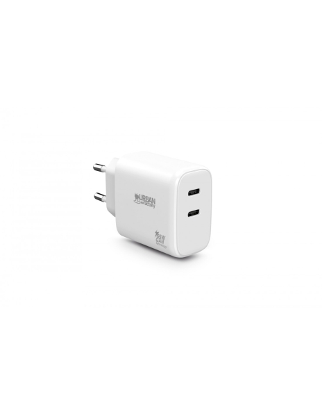 Urban Factory Potencia Cargador Usb-C Gan De 65W - 1 Puerto Usb-C De 45W + 1 Puerto Usb-C De 20W - Color Blanco