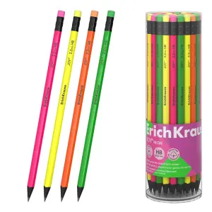 ErichKrause JOY Lápiz de Grafito HB con Goma de Borrar - Cuerpo Redondo y Ergonomía - Colores Surtidos