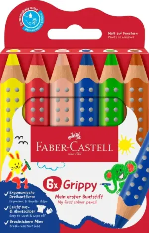Faber-Castell Grippy Pack de 6 Lápices de Colores Gruesos Mina XXL Suave Triangulares