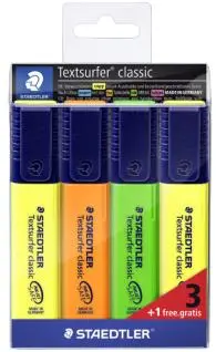 Staedtler Textsurfer Classic 364 Pack de 4 Marcadores Fluorescentes 1-5mm Colores Surtidos