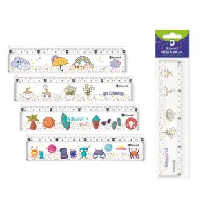 Bismark Regla 20cm con Bolitas de Colores - Plástico - Ideal para Colegio - 4 Diseños