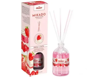Prady Ambientador Mikado Fresas y Nata 100 ml con Varitas Difusoras de Cristal