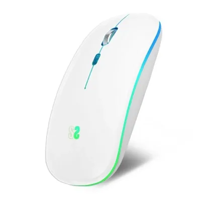 Subblim Ratón LED Dual Flat Mouse - Conexión Dual - Silent Click - Iluminación 7 Colores - Blanco
