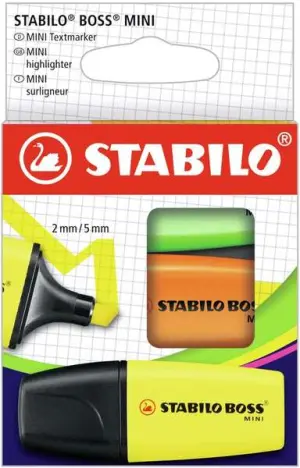 Stabilo Boss Mini Pack de 3 Marcadores Fluorescentes - Trazo 2-5mm - Tinta a Base de Agua - Antisecado