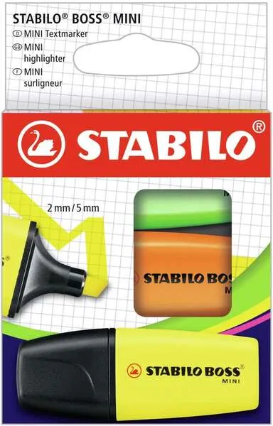 Stabilo Boss Mini Pack de 3 Marcadores Fluorescentes - Trazo 2-5mm - Tinta a Base de Agua - Antisecado