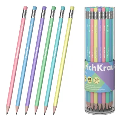 ErichKrause Lápiz de Grafito con Goma de Borrar - Mina HB - Cuerpo Triangular - Colores Surtidos