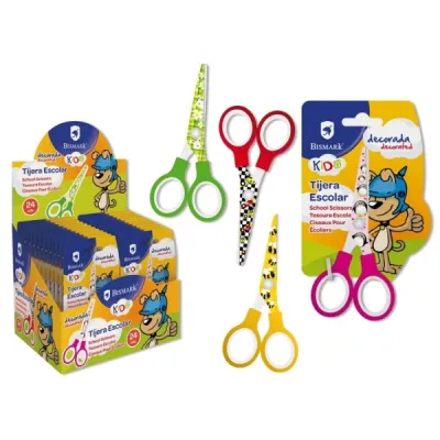 Bismark Kids Deco Tijera Escolar 13Cm - Acero De Aleacion Extra - Hojas Decoradas - Mangos En Plastico - Punta Roma - 4 Diseños Surtidos