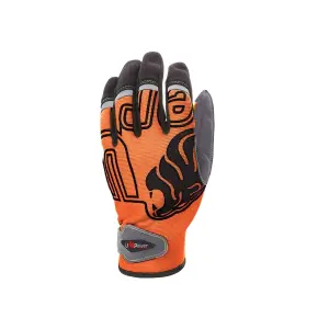 UPower Guantes de Trabajo Talla L, Dorso Elástico Transpirable, Palma Resistente, Color Naranja Fluorescente, Compatibles con Pantallas Táctiles