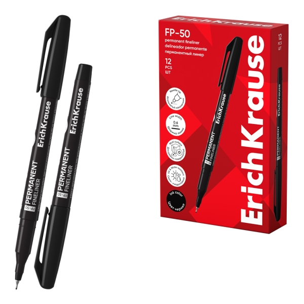 Erichkrause Fp-50 Marcador Permanente - Punta Fina De 0.6Mm - Resistente A La Luz Y Al Agua - Color Negro
