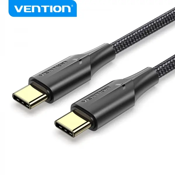 Vention Cable Usb-C Macho A Usb-C Macho 3A 60W Led - 0.5M - Algodon Trenzado Negro