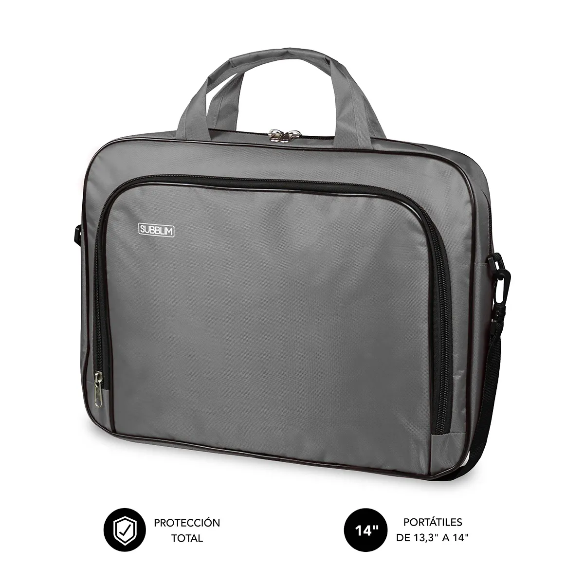 Subblim Estuche Oxford Portátil 13.3" a 14" - Protección reforzada - Correas Ajustables -  Bolsillo Exterior - Color Gris
