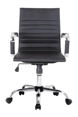SILLA DE OFICINA EQUIP RESPALDO MEDIO COLOR NEGRO RECUBRIMIENTO PU DE ALTA CALIDAD ERGONOMICA