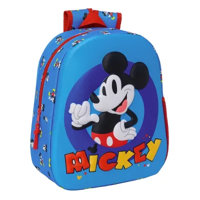 Safta Mochila Mickey Mouse Azul con Asa de Mano y Portabotellas Lateral 27x33x10cm