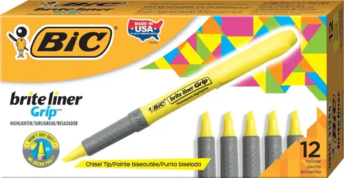 Bic Marcador Fluorescente Highligther Grip Punta Biselada Amarillo Caja 12 Ud