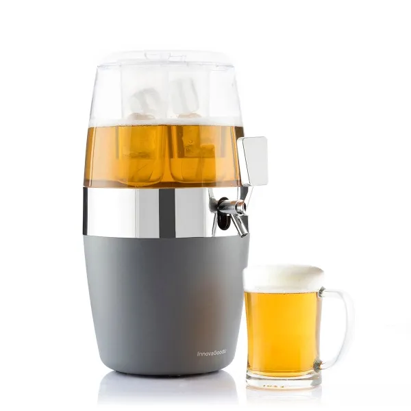 InnovaGoods Freer Dispensador Refrigerante para Bebidas 4L con Grifo Antigoteo y Compartimento para Hielo, Gris y Transparente