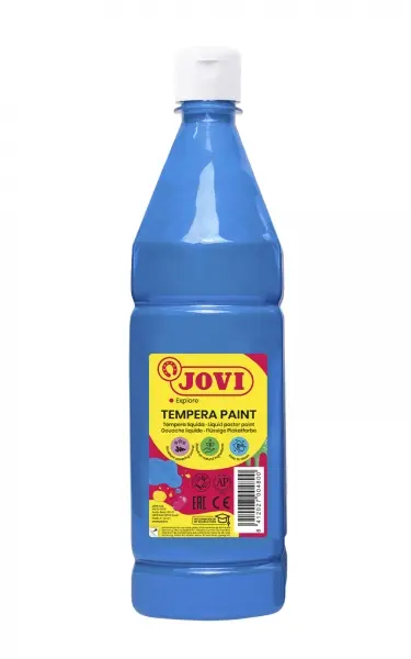 Jovi Tempera Paint Tempera Liquida 1000Ml - Base Agua - Lista Para Usar - Alto Poder Cubriente - Secado Rapido - Excelente Rendimiento - Facil Aplicacion - Color Azul Cyan