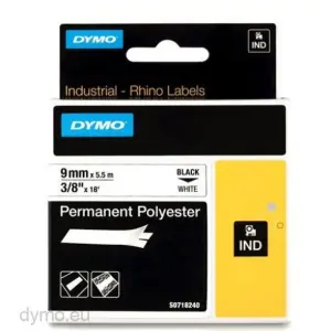DYMO CINTA DE ETIQUETAS INDUSTRIAL ID1-9 - NEGRO SOBRE BLANCO - 9MMX5´5M - POLIÉSTER - ROTULADORA RHINO