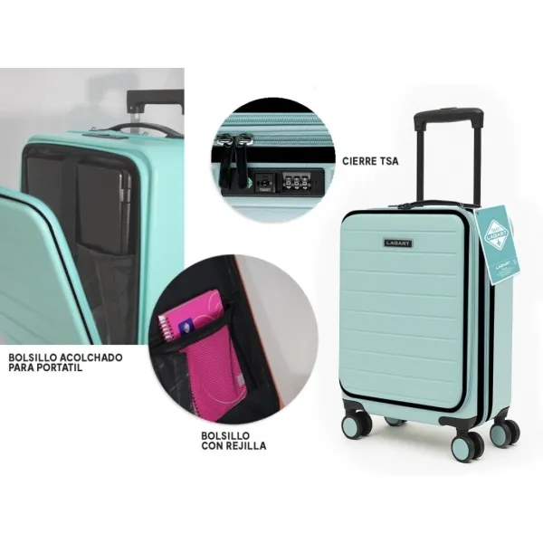 Lagart Maleta Trolley Pocket Cabina Rígida 20” 55x34x25cm Turquesa Pastel con Compartimento Acolchado y Cierre TSA