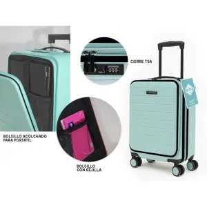 Lagart Maleta Trolley Pocket Cabina Rígida 20” 55x34x25cm Turquesa Pastel con Compartimento Acolchado y Cierre TSA