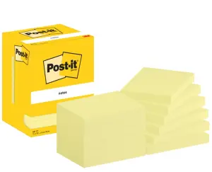 Post-it Pack de 12 Blocs de 100 Notas Adhesivas Reposicionables 76x102mm Amarillo Claro