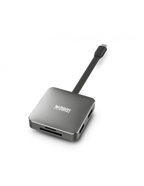 Urban Factory Hubee Light Mini Hub - Usb-C Macho - Usb-A/Hdmi/Sd/Msd Hembra - 100W Pd - Color Gris Metal