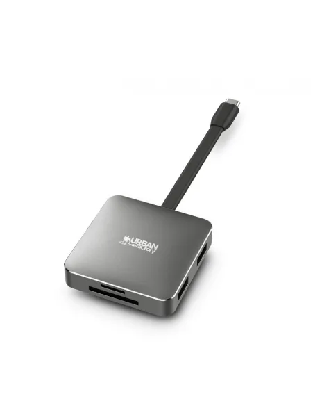 Urban Factory Hubee Light Mini Hub - Usb-C Macho - Usb-A/Hdmi/Sd/Msd Hembra - 100W Pd - Color Gris Metal