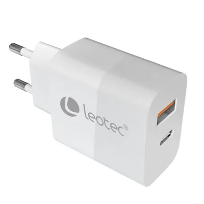 Leotec Cargador Universal 30W GAN - 1 USB-C PD + 1 USB-A - Blanco