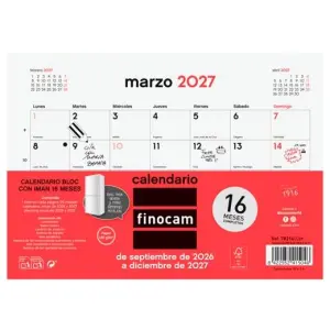 FINOCAM CALENDARIO BLOC CON IMÁN 16 MESES PARA ESCRIBIR S-210X150MM NEUTRO 2026-2027
