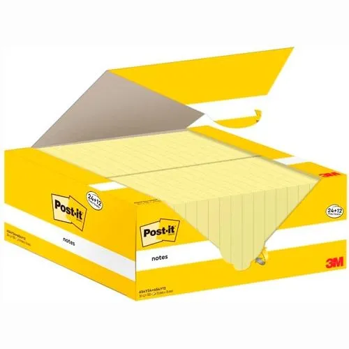 Post-It Bloc Notas 654 Canary Yellow 100H 76X76 Paquete 24 Ud + 12 Ud Gratis