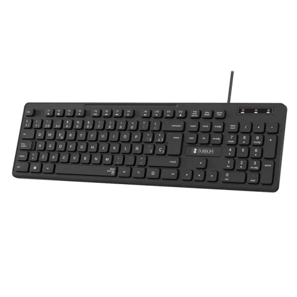 Subblim Teclado Business Slim Silencioso Con Cable Usb - Diseño Ergonomico Y Teclas Planas De Bajo Perfil - Resistente A Derrames - Pulsaciones Silenciosas - Color Negro