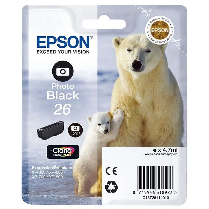 Epson T2611 (26) Negro Photo Cartucho De Tinta Original - C13T26114012
