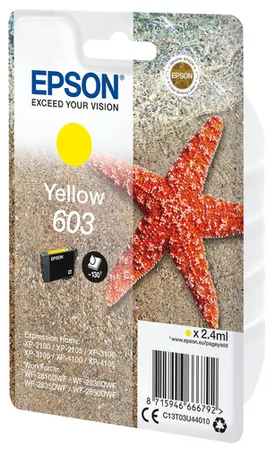 Epson Tinta Amarillo Nº 603 para Impresoras XP-2100, 3100, 4100 y WF-2830DWF, 2850DW
