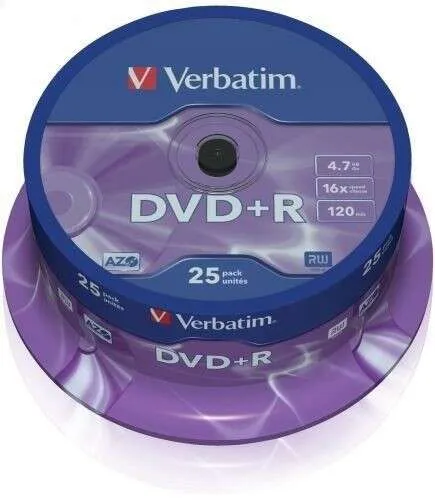 Verbatim DVD+R 4.7GB 16X 25 Pack Spindle Superficie Mate Plata