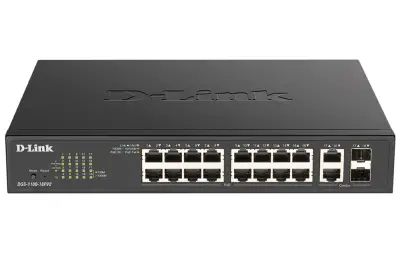 D-Link DGS-1100-18PV2 Switch Semigestiónable 16 Puertos Giga PoE + 2 Combo Giga/SFP 130W Rack