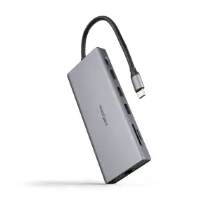 Nanocable Hub 12 en 1 USB-A/C, HDMI, DP, RJ45, TF, SD, AU
