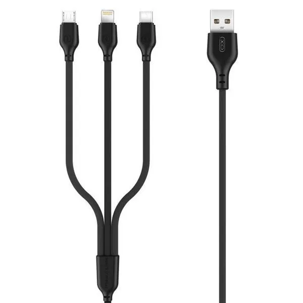 XO Cable de Carga Rápida 3 en 1 - Micro, USB-C y Lightning a USB - 1m - Negro