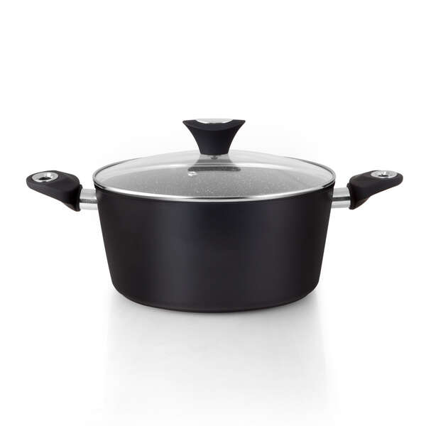 Orbegozo Cfm 2022 Fundicook Cacerola De Aluminio Forjado Con Capacidad De 5.09L - Antiadherente Libre De Pfoa - Mango Ergonomico Y Tapa De Cristal Templado - Facil Limpieza