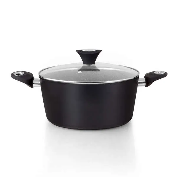 Orbegozo Cfm 2022 Fundicook Cacerola De Aluminio Forjado Con Capacidad De 5.09L - Antiadherente Libre De Pfoa - Mango Ergonomico Y Tapa De Cristal Templado - Facil Limpieza