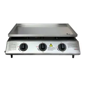 Muvip Plancha de Asar de Gas - 3 Quemadores - Panel de Control y Plancha de Acero - Bandeja Recoge Grasas - Llama Regulable - Superficie Antiadherente