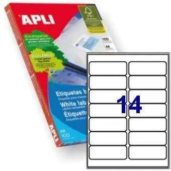 Apli Etiquetas Adhesivas 99,1X38,1mm Inkjet/Láser Con Romos 14 X 100H Blancas