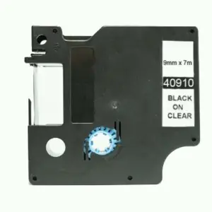 Dymo D1 40910 Cinta de Etiquetas 9mm x 7m - Texto Negro sobre Fondo Transparente