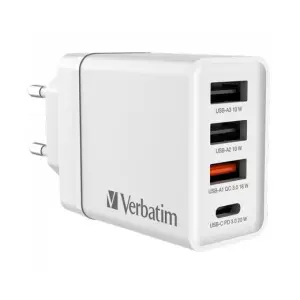 VERBATIM CARGADOR PARED GAN 30W 1XUSB-C PD/1XUSB-A 3.0/2XUSB-A